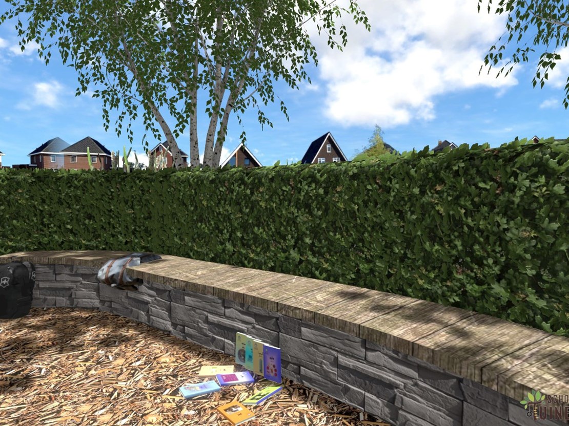 Bankje hergebruikte tegels met houten balkenzit Bankje hergebruikte tegels met houten balkenzit